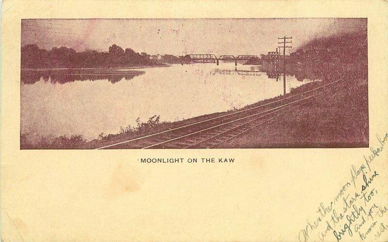 1909 Lawrence Kansas Moonlight Kaw Postcard undivided 9862