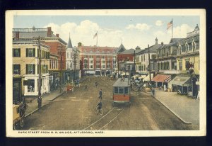 Attleboro, Massachusetts/MA Postcard, Park Street From RR Bridge, Trolley, 1916!