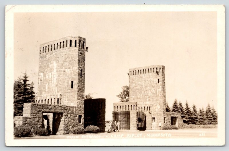 Little Falls MN~Camp Ripley~Army Post Stone Tower Gates~MP Soldiers~c1950 RPPC