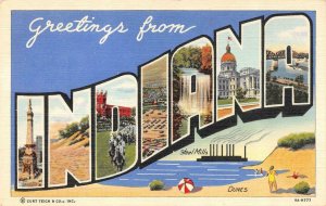 IN, INDIANA Large Letter Linens GREETINGS  Hoosier State *TWO* c1940's Postcards