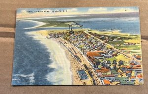 VINTAGE .01 LINEN POSTCARD 1936 USED - AERIAL VIEW OF HAMPTON BEACH, N.H.