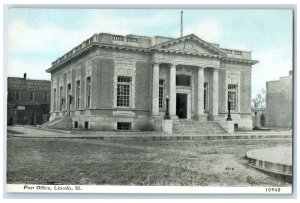 c1920's Post Office Building Dirt Road Stairs Entrance Lincoln Illinois Postcard