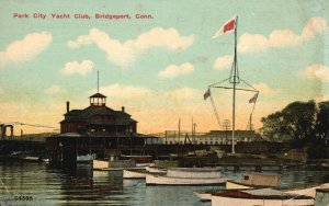 Vintage Postcard 1914 Park City Yacht Club Sailboats Bridgeport Connecticut CT