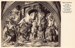 L052 Germany Bad-Aachen Fresco Painting City Hall Cavalry RPPC vintage postcard