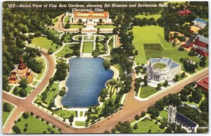 VINTAGE POSTCARD AERIAL VIEW OF THE FINE ARTS GARDENS ART MUSEUM CLEVELAND OHIO