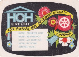 Germany Erfurt Hotels Der Blumenstadt Vintage Luggage Label sk2099