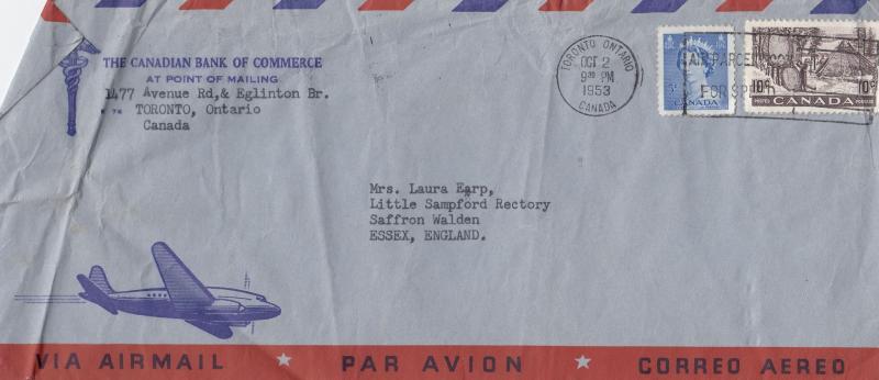 Canadian Bank Writes To Saffron Walden Essex 1950s Cover