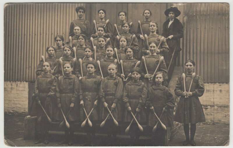 Sport; Posed Group Of Students & Teacher With Indian Clubs RP PPC, c 1910's