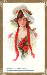 Vintage Postcard 1909 Pretty Face Painting Portrait With Border Artwork Lady