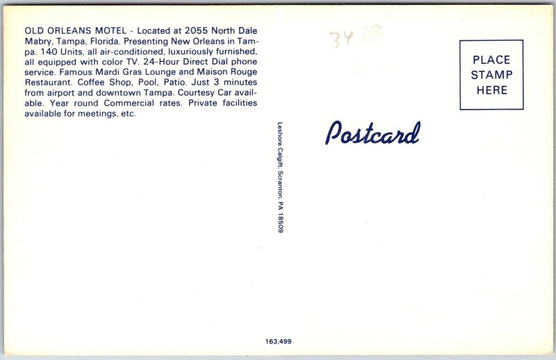 Old Orleans Motel North Dale Mabry Tampa Florida Rooms & Swimming Pool Postcard 