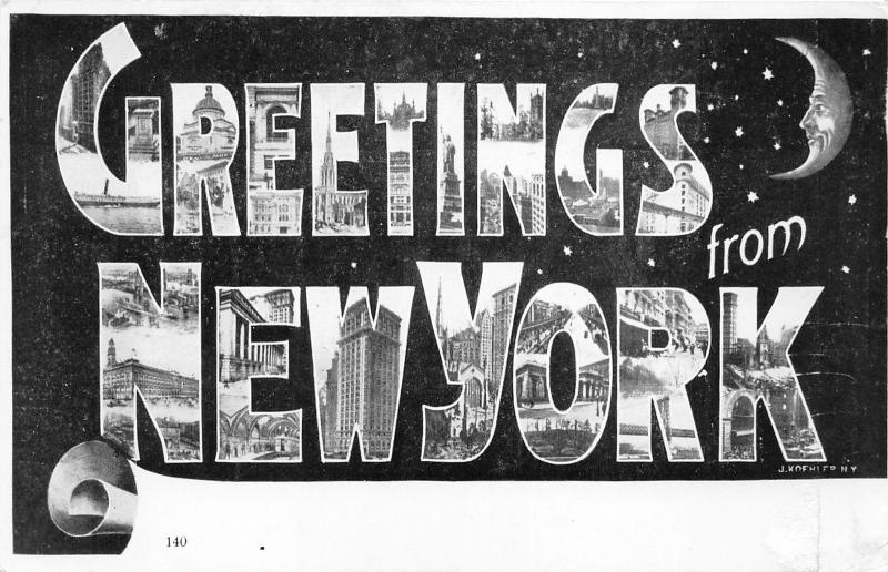 New York City Large Letter Greeting Postcard~Scenes in Letters~Moon~1950s RPPC