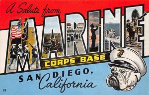 San Diego California Marine Corp Base Greetings Large Letter Linen PC AA68572