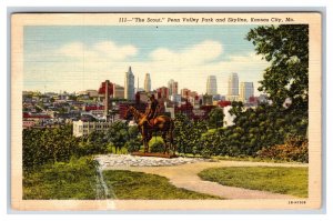 Scout Statue Penn Valley Park Kansas City Missouri MO Linen Postcard Y10