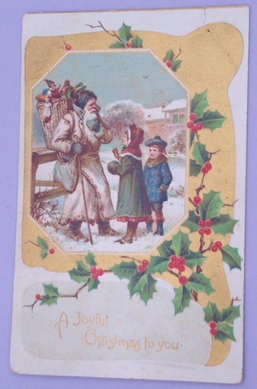 Santa Claus White Robe Old World Children Antique Vintage Christmas Postcard