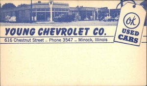 Minock IL Young Chevrolet Car Dealership Advewrtising Postcard