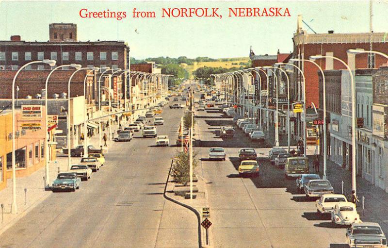 Norfolk NE Street View Store Fronts Old Cars Postcard