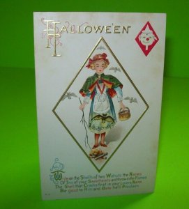 Vintage Halloween Postcard Diamond Girl Bat Dress Nash Embossed Unused H-13 