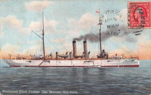 PROTECTED STEEL CRUISER SHIP DES MOINES MILITARY NY PERU POSTCARD EXCHANGE 1912