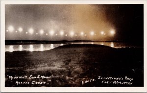 Midnight Sun & Moon Arctic Coast Sutherland's Fort McMurray AB RPPC Postcard H44