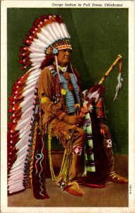 Linen Postcard Osage Indian in Full Dress, Oklahoma