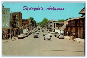 c1973 Main Business District Town Classic Cars Springdale Arkansas AK Postcard