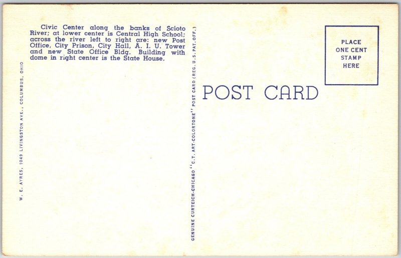 Columbus Ohio OH, Civic Center Group Buildings, Scioto River, Vintage Postcard