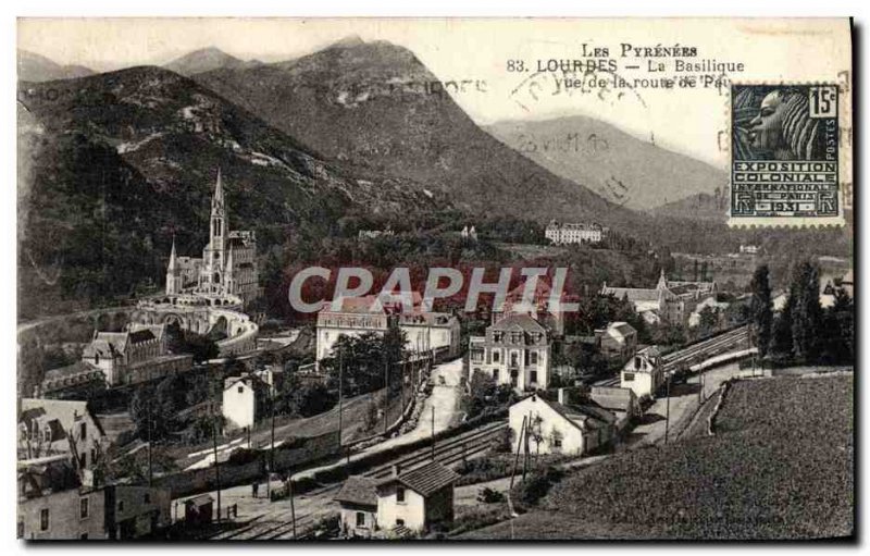 Old Postcard Lourdes Basilica View From the Road Pau