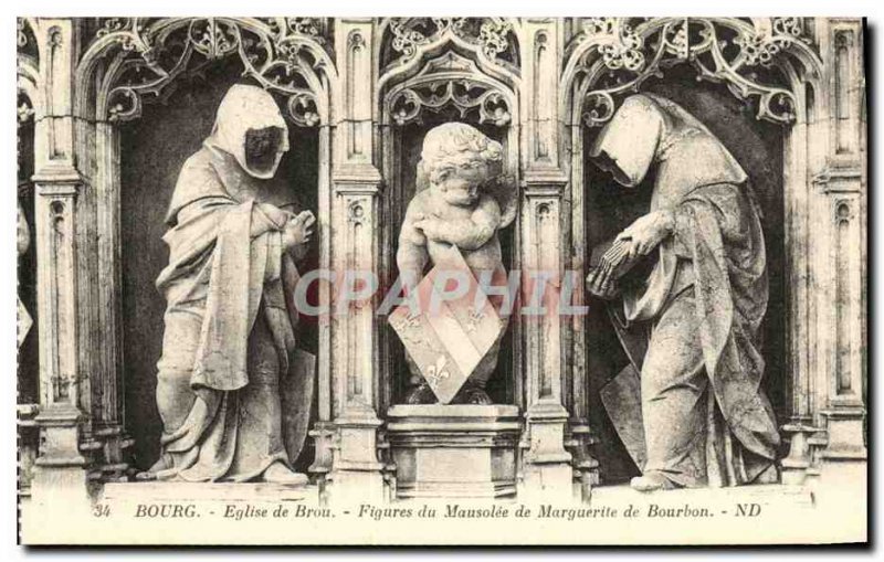 Old Postcard Brou Church Bourg Figures of the Mausoleum of Margaret of Bourbon