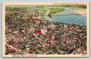 Louisville Kentucky~Birds Eye City & Bridge~Caufield & Shook 1934 Linen Postcard