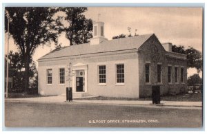 c1930's US Post Office Building Scene Street Stonington Connecticut CT Postcard 