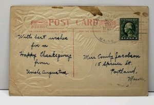 Thanksgiving Greeting Turkey Wishbones 1914 Yarmouth to Portland ME Postcard C19 