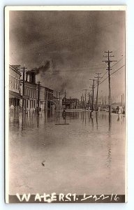 RPPC PERU, IN Indiana ~1916 ~ WATER STREET FLOOD SCENE Miami County Postcard