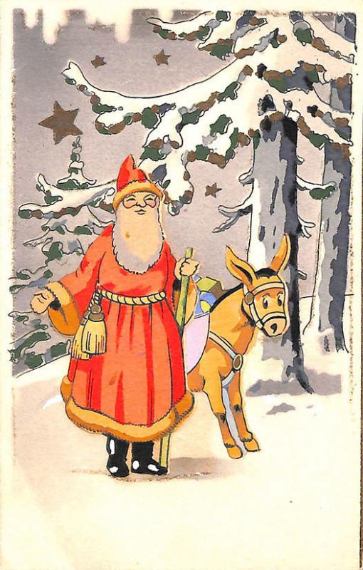 Christmas Santa Claus Donkey French Rare 3 D Postcard