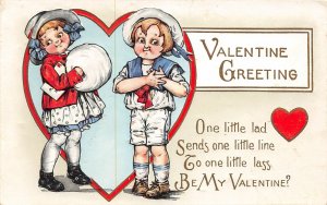 H53/ Valentine's Day Love Holiday Postcard c1910 Kids Muff Heart 25