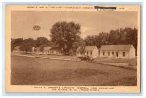 c1940s Service Inn Motor Court Opposite Veterans Hospital Des Moines IA Postcard