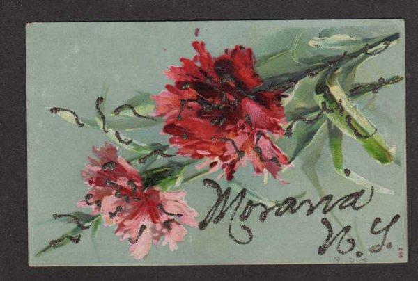 NY Greetings from MORAVIA NEW YORK Postcard PC Flowers