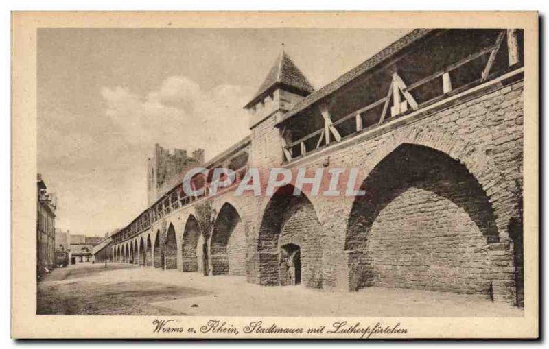 Old Postcard Worms Rhein Stadtmauer mit Lutherpfortchen