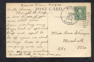 KIOWA IOWA BLUE PENNANT 1916 VINTAGE POSTCARD TO MARSHALL MISSOURI SCHERZER