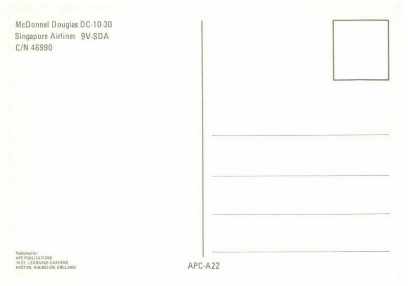 Singapore Airlines McDonnell Douglas Dc 10 30 Airplane Postcard