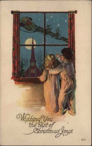 Children See Santa Out Window 1926 Christmas Seal Vintage Postcard