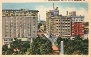 Savannah GA-Georgia, Looking South On Bull Street Vintage Postcard c1930