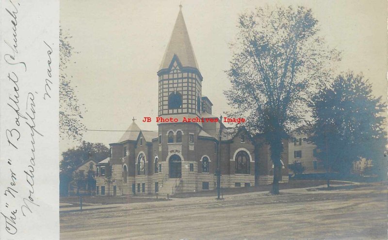 MA, Northampton, Massachusetts, RPPC, Baptist Church, Exterior View, Photo