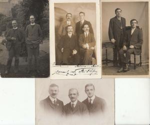 Group of men early photo postcards x 4