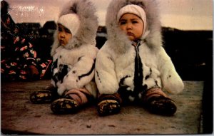 Vtg Eskimo Twins in the Artic Region of Alaska AK 1970 Chrome View Postcard