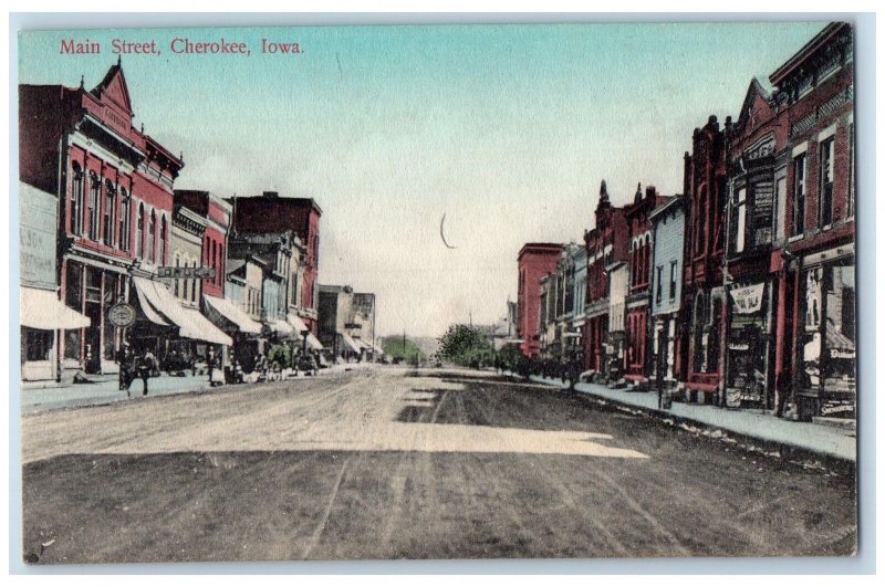 c1910's Main Street Dirt Road Store Building Scene Cherokee Iowa IA Postcard 