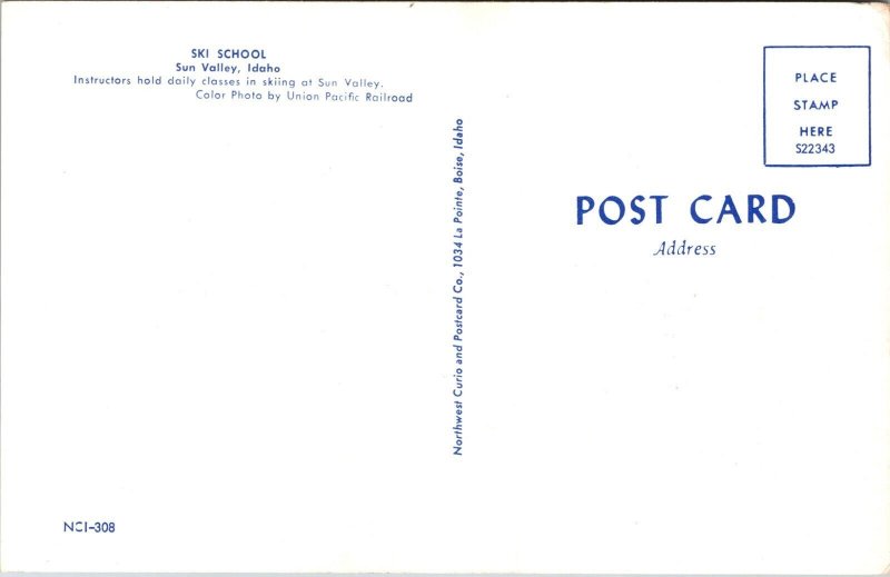 Ski School Classes, Busses Sun Valley Idaho Postcard Union Pacific Railroad