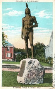 Vintage Postcard Indian Friend Pilgrims Massasoit Statue Plymouth Massachusetts