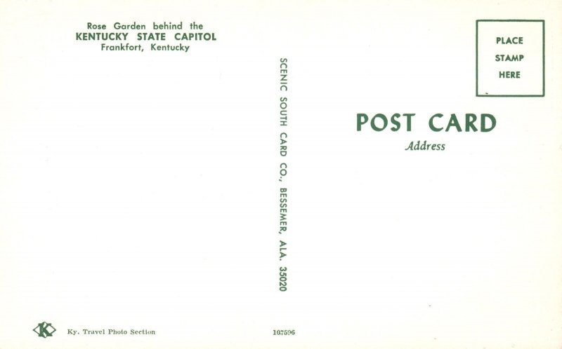 Vintage Postcard Rose Garden Behind Kentucky State Capitol Frankfort Kentucky KY