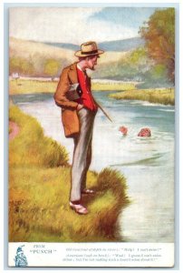 c1910's From Punch Old Gent Drowning Oilette Tuck's Unposted Antique Postcard