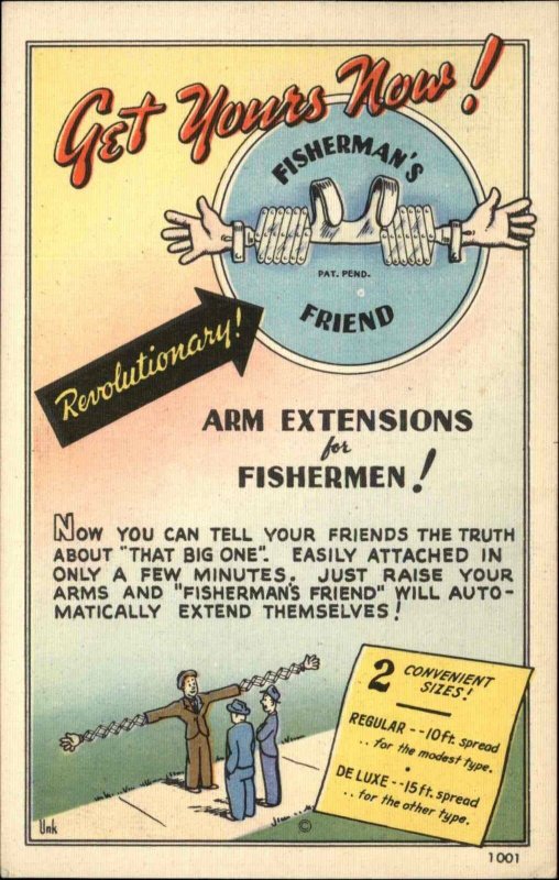 Advertising Spoof Comic Fisherman's Arms Linen Postcard